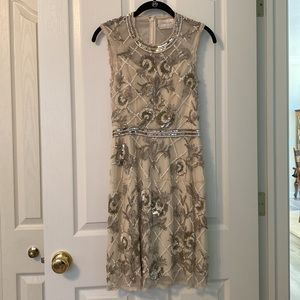 Anthropologie BHLDN Beaded Cream/Silver Dress